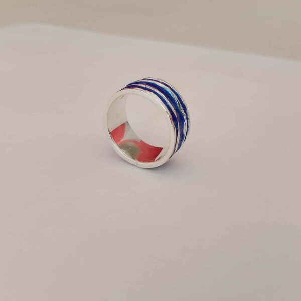 anello a fascia in argento 925 con smalto blu modello tyn - immagine 4